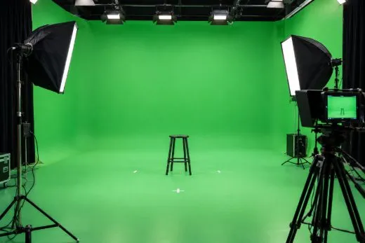 Evenly lit green screen set with softboxes, used for founder content sessions at Sai Podcast Studios, Ludhiana